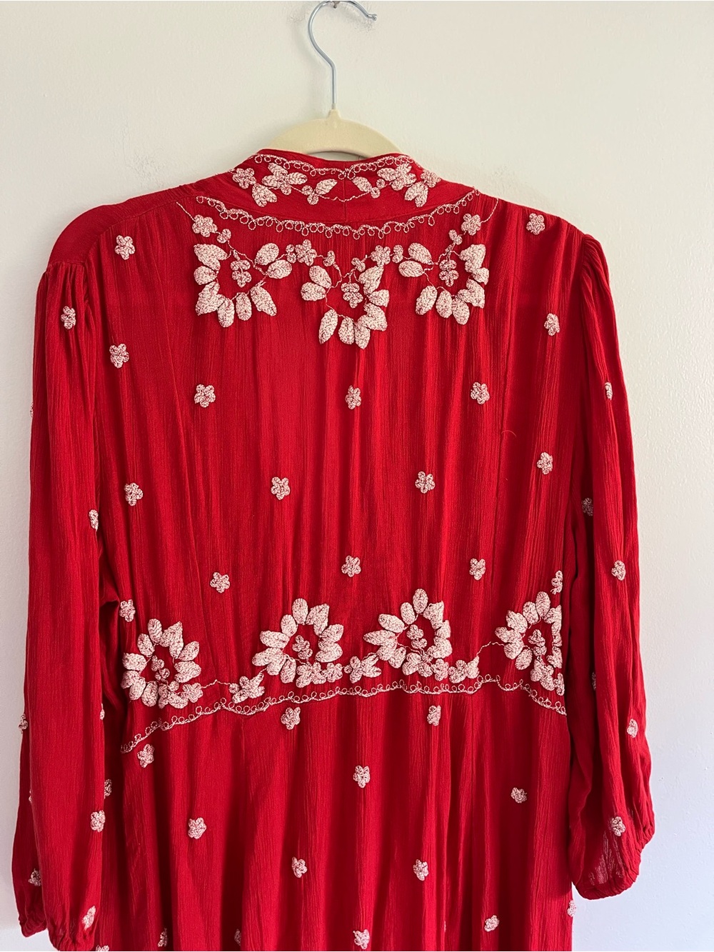 Free People Embroidered Fable Red Midi Dress Boho Flowy Hippie Lightweight Large - Picture 10 of 10